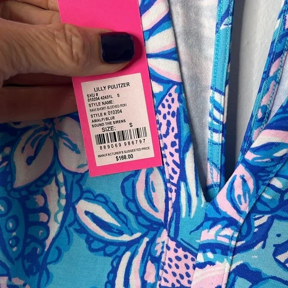 Lilly Pulitzer Ravi Short Sleeved Romper in Amalfi Blue Sound The Sirens, Small. - Picture 9 of 13